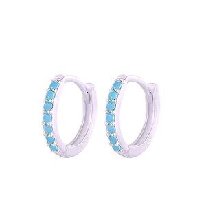 NEW Unisex Women’s Turquoise White Gold 925 Silver Hoop Earrings, 9mm